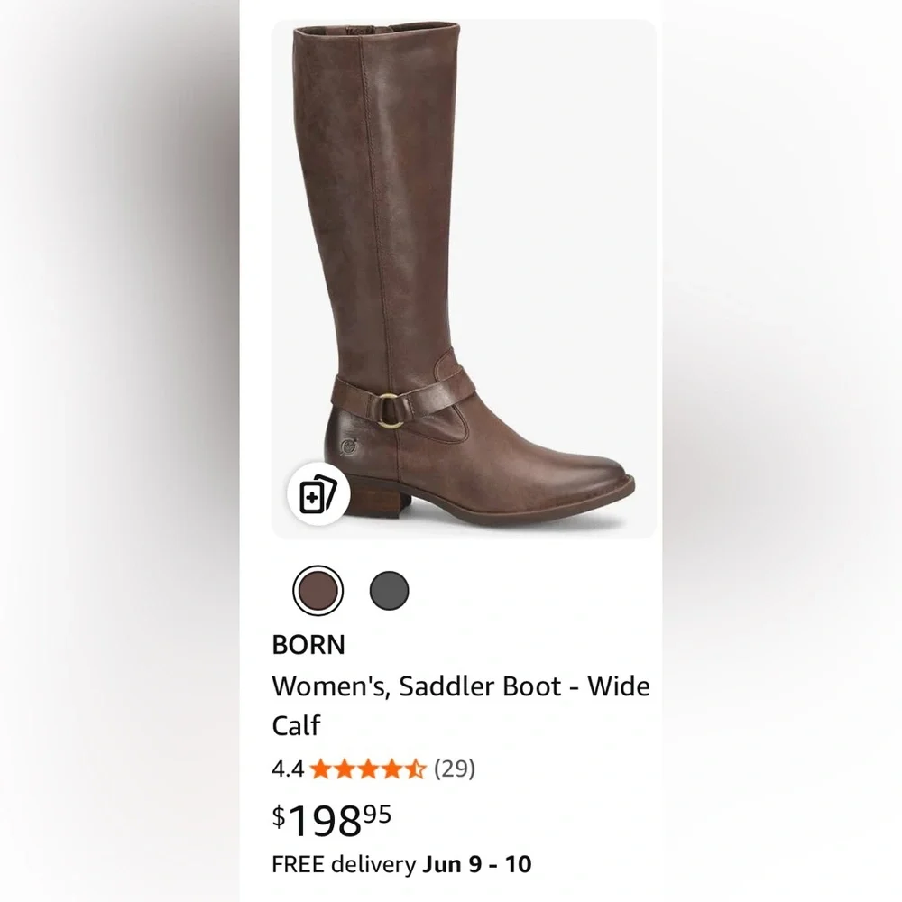 BORN ~ Brown Leather Round Toe Wide Calf Knee-High Boots w/Inner Zipper size 7.5